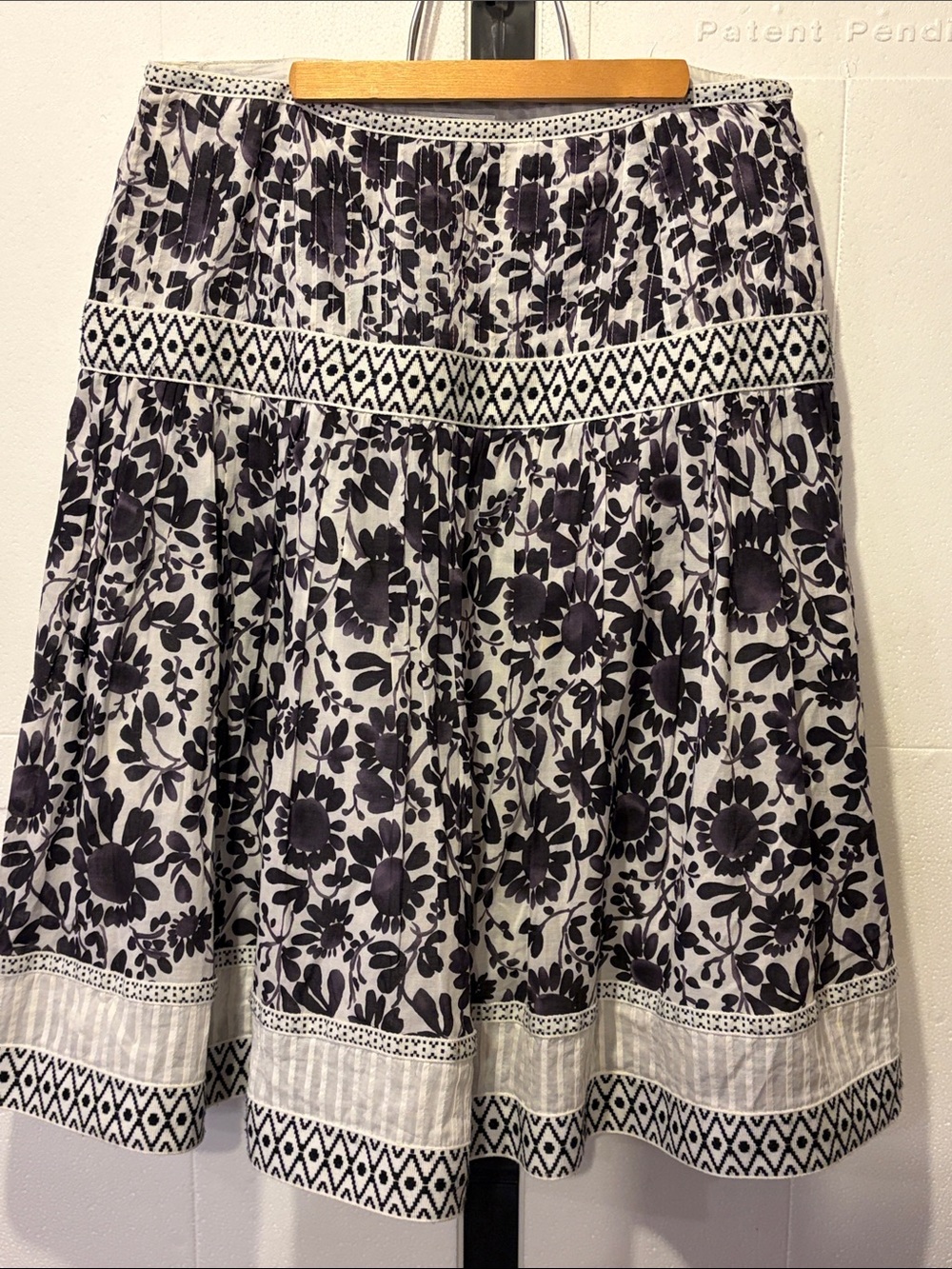 Talbots Black (tends towards dark purple) and White Floral A-Line Skirt